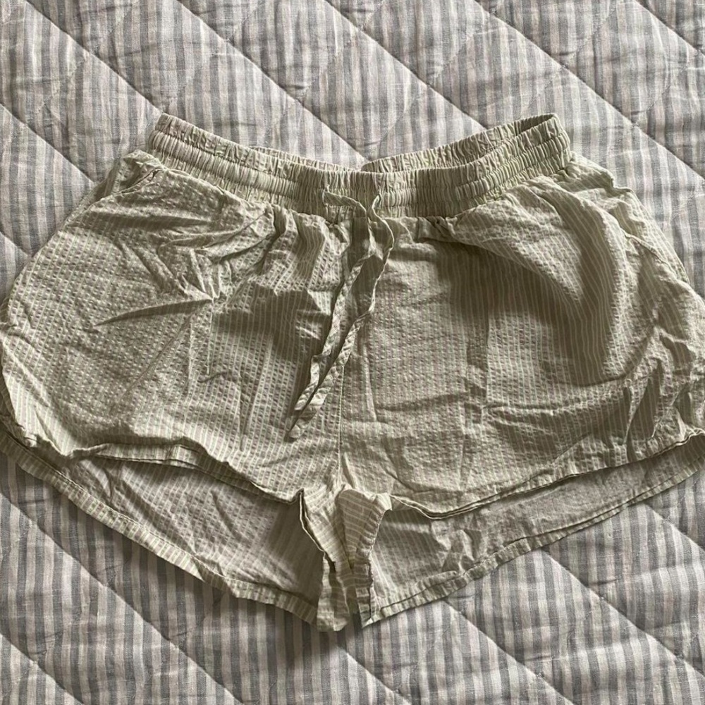 Green and gray PJ shorts